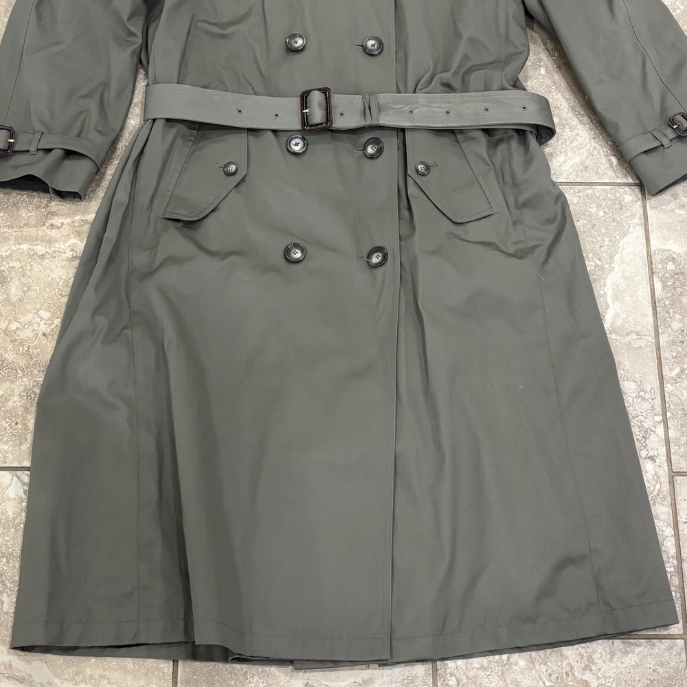 Lauren Ralph Lauren Olive Green Trench Coat with Navy Collar - Picture 2 of 16